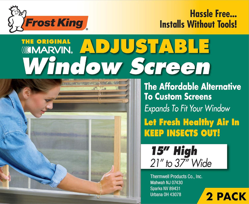 2AWS1537 WB Marvin Adjustable Window Screen, 15in High x Fits 21-37in Wide (2 Pack)