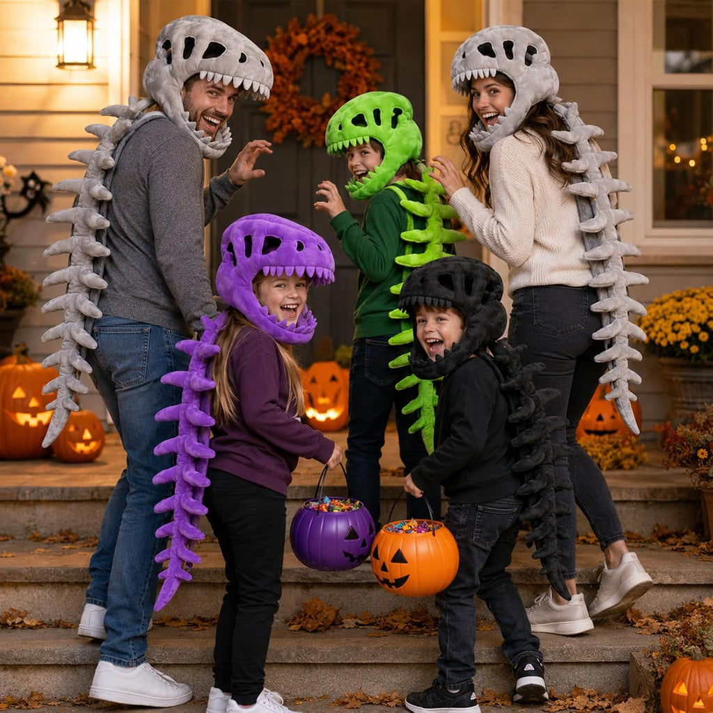Dinosaur Skeleton Costume for Kids, Cozy Plush 3D Dino Toy Skull & Spine, Dinosaur Outfit for Halloween Cosplay Props