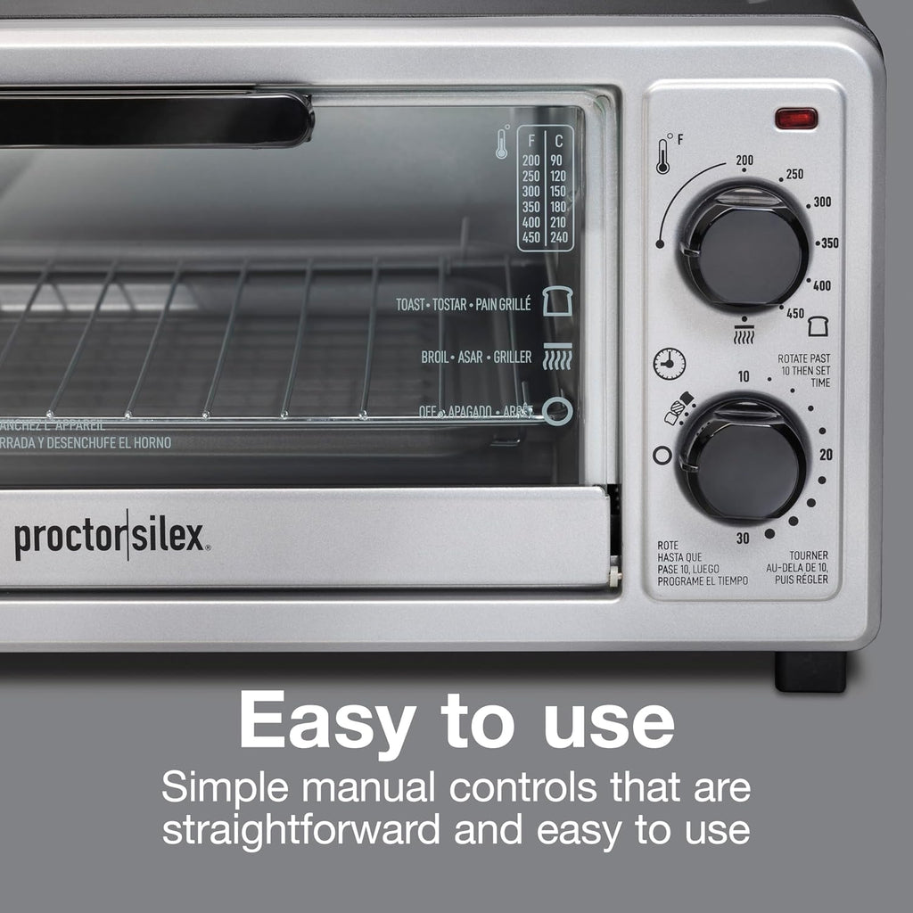 4 Slice Countertop Toaster Oven | Bake, Broil, Toast | 200-450⁰F Adjustable Temp | 30 Minute Timer | Automatic