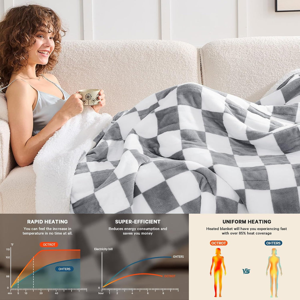 Heated Electric Blanket Throw, 50X60 Heating Blanket with 10 Heat Level & 8 Hour Auto Off for Lap, Light Gray