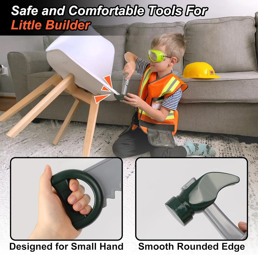 Kids Tool Set Pretend Toy for 3 4 5 Years Old with Costume | Breathable Fabric, Durable Helmet, Smooth Edges