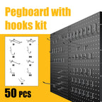 Peg Board, 4 Pack Metal Black Pegboard Panels with 50 Hooks