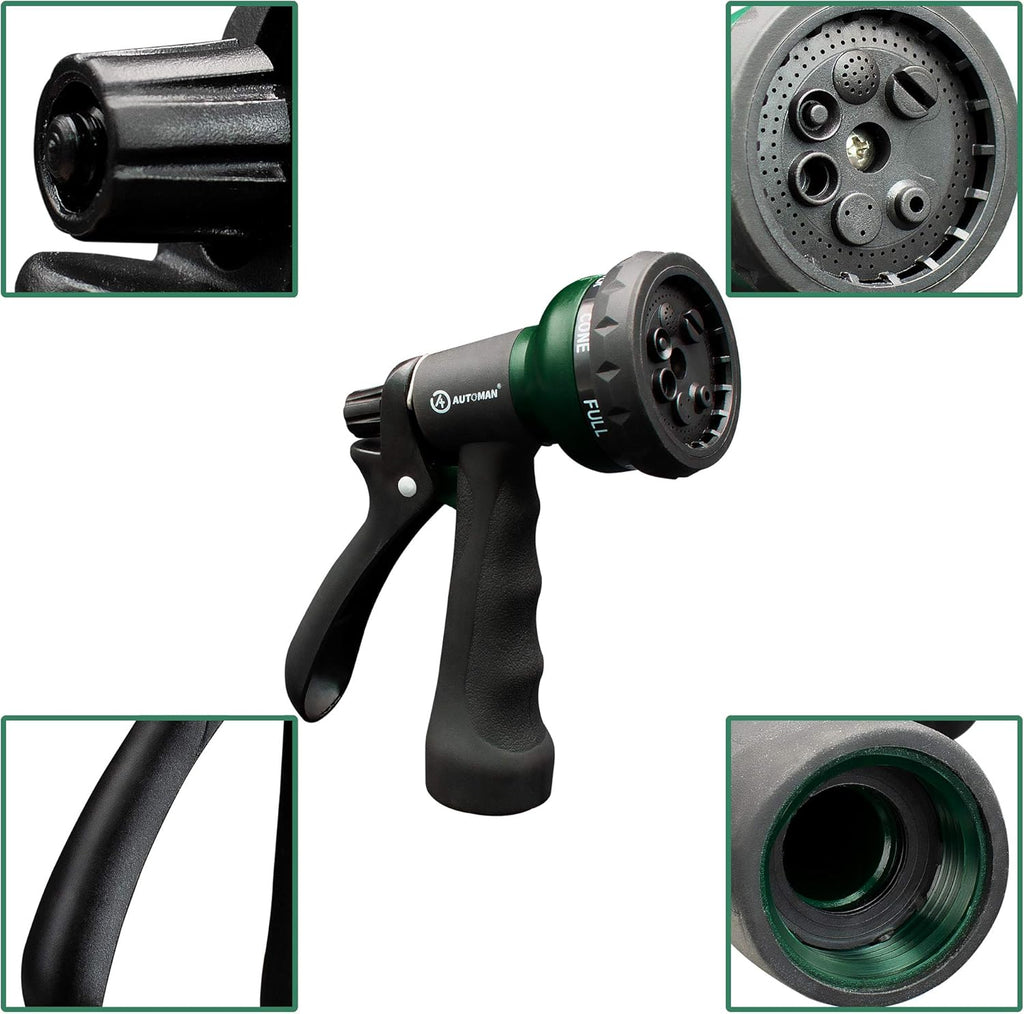 Garden-Hose-Nozzle, ABS Water Spray Nozzle with 7 Adjustable Watering Patterns, Slip Resistant for Watering Plants