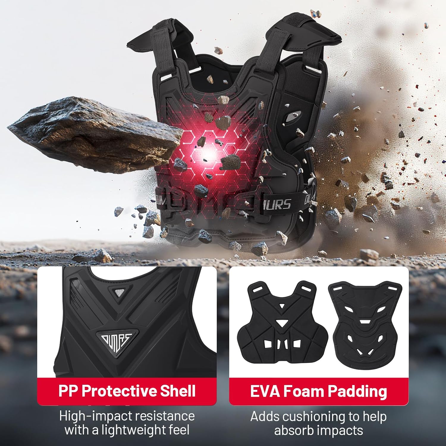 Adult Off-Road Motorcycle Chest Protector, Lightweight Design with Reinforced PP Armor Plates, Breathable Motocross