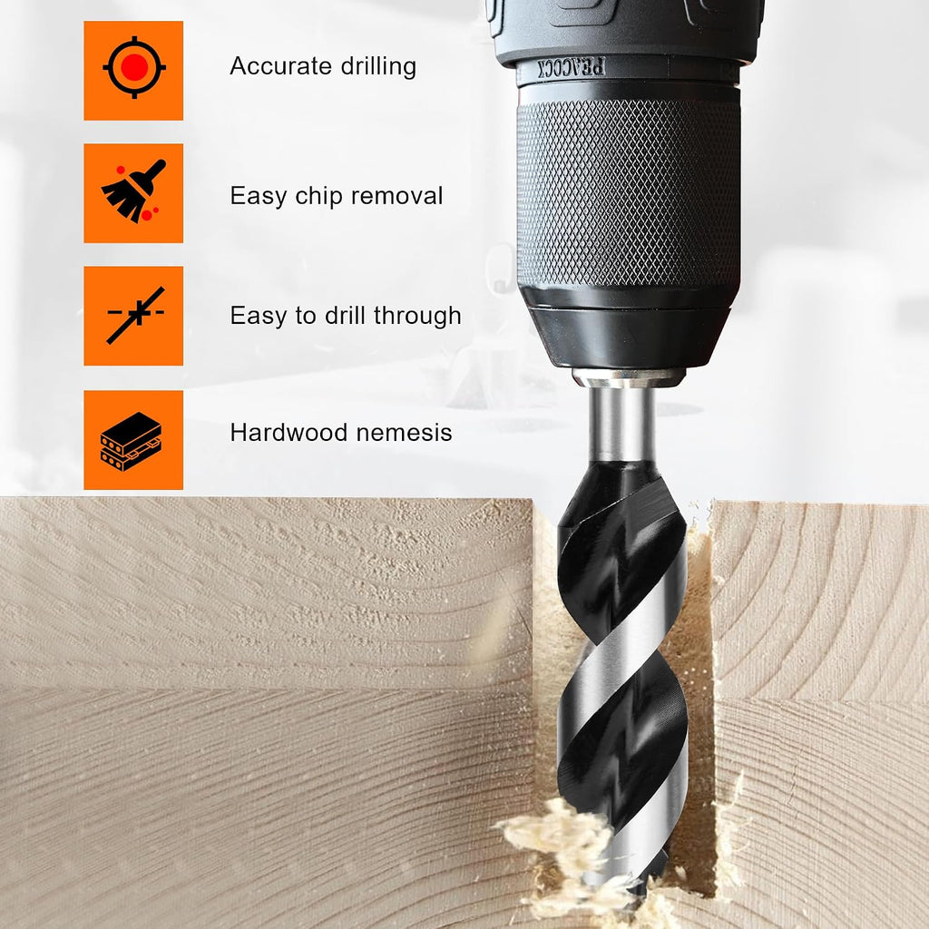 Auger Drill Bit Set for Wood, 9-Piece Alloy Steel | Hex Shank Wood Auger Bits with Screw Point for Hardwood