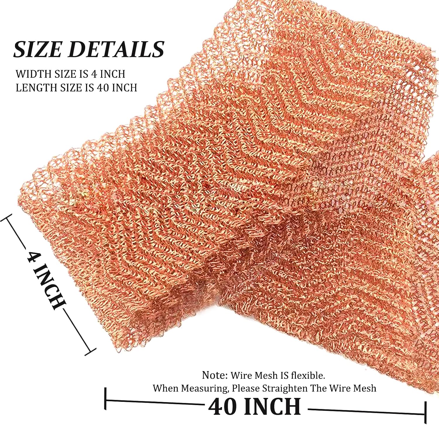 Copper Mesh Rodent Control Rodent Mesh Sturdy Pure Copper Stuff-fit Wire Mesh for Gap Blocker Fill Fabric 5" x 48"