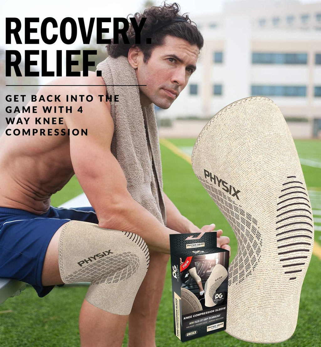 Physix Gear Knee Compression Sleeve for Men & Women - Best Compression Knee Brace for Walking, Running, Gym
