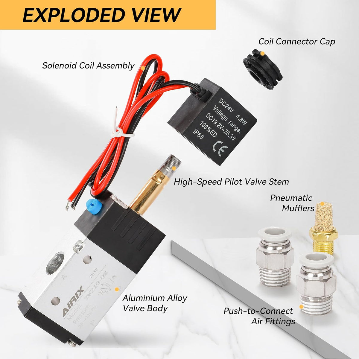1/4" NPT Solenoid Valve 3V210-08, 3-Way N.C., DC 24V, Lead