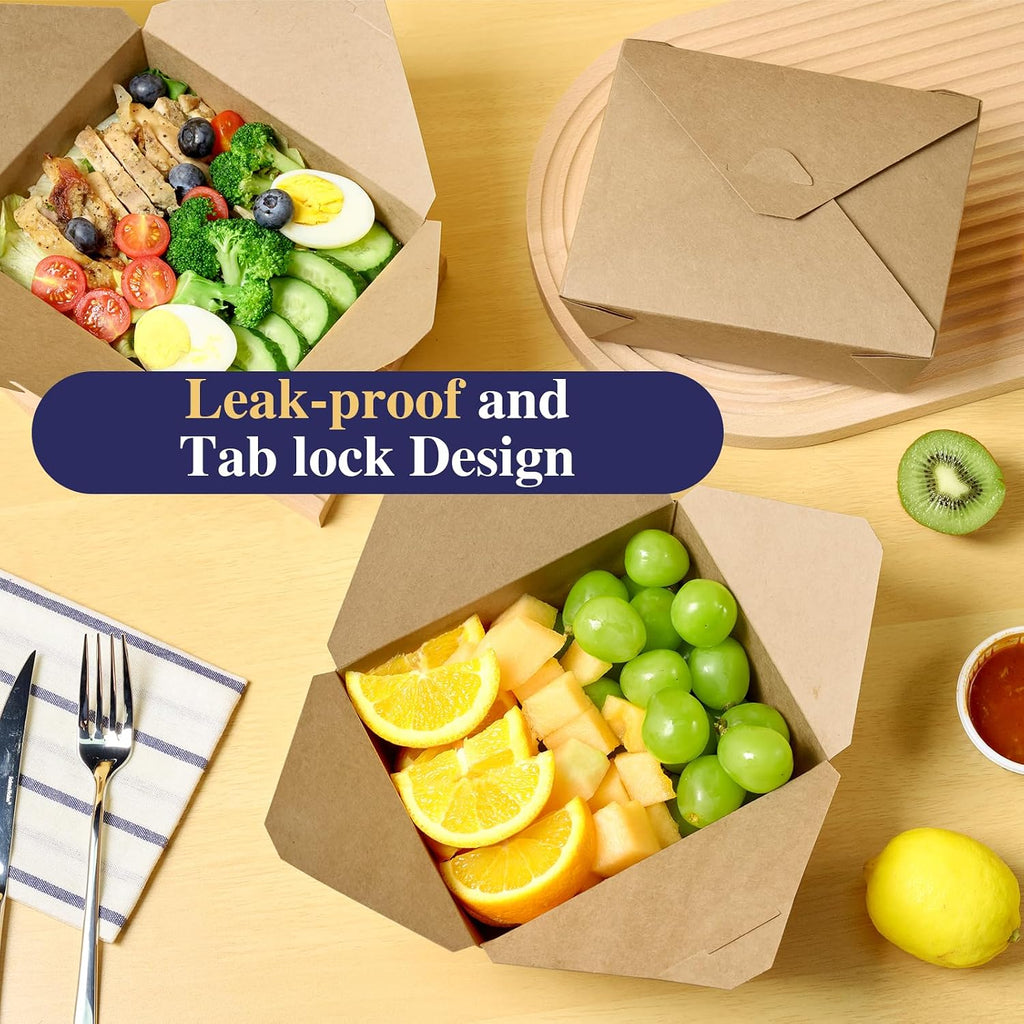 50 Pack 45 oz Leak Grease Resistant Kraft Brown To Go Boxes