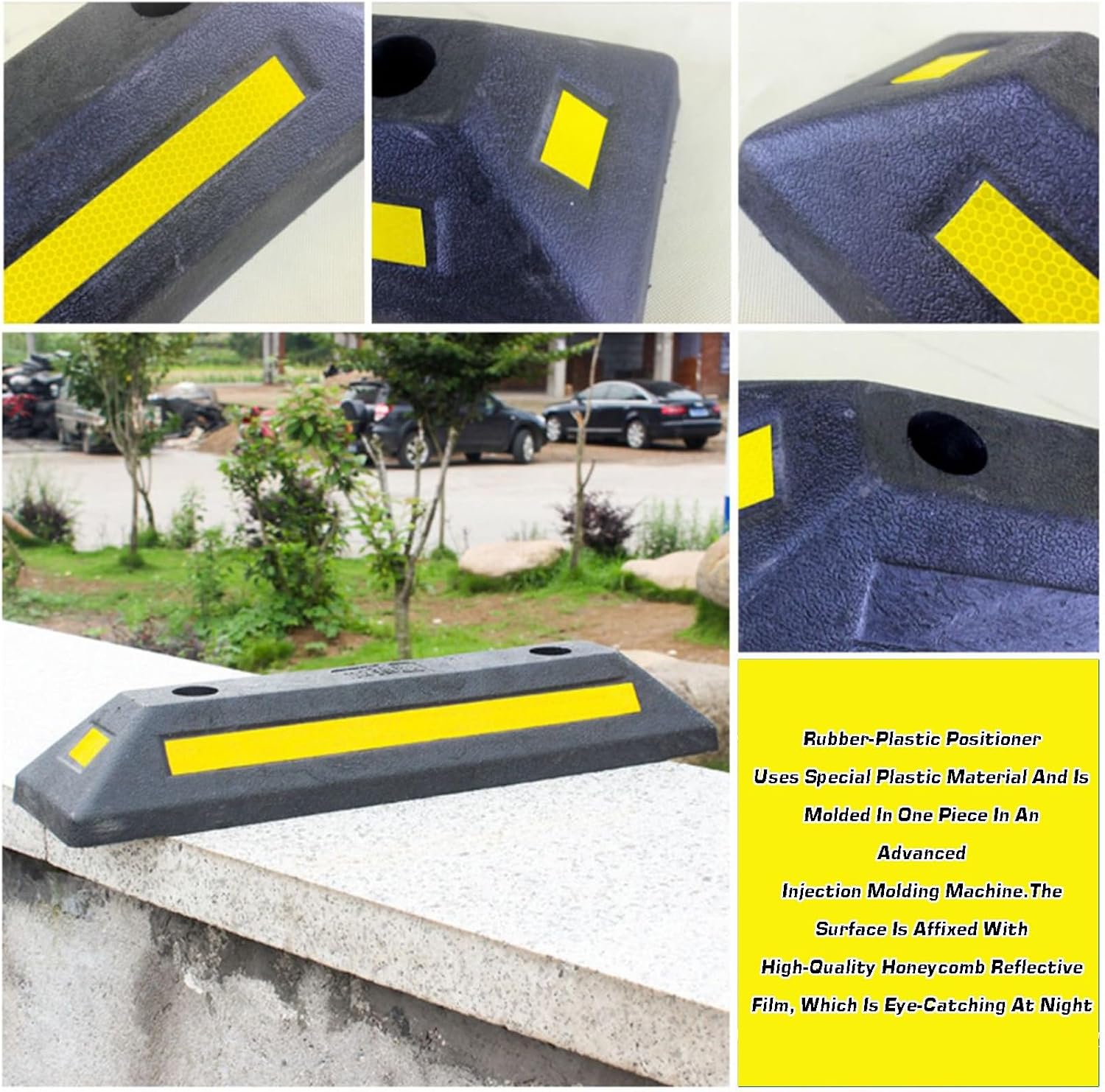 Friendly Parking Wheel Stops with Reflective Stripes,Ideal for Cars, Trucks, RVs, Trailers, and Garages, Best Curb