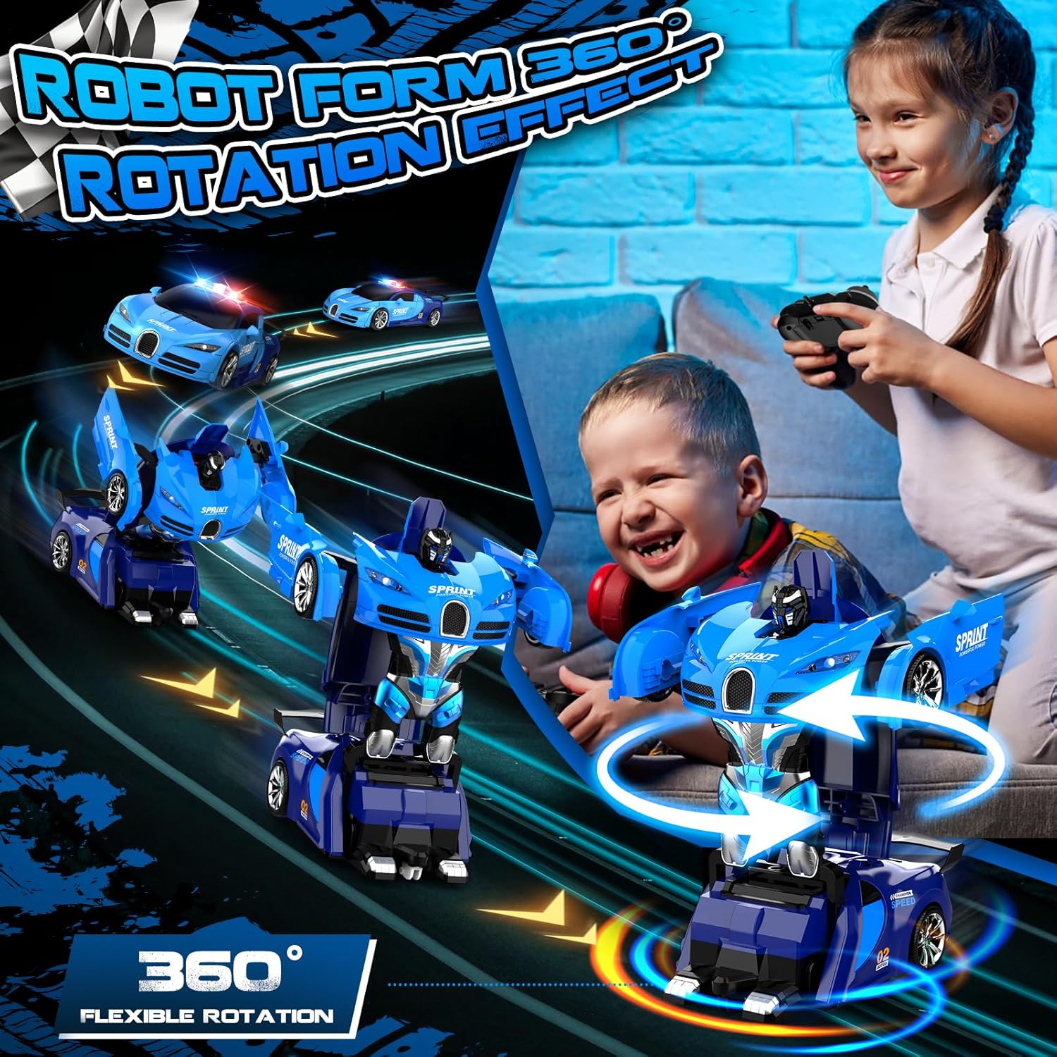 Remote Control Car, One-Click Becoming Robot Transforming Toys Car for Boys, Smooth Deformation, Demo Mode, 360°