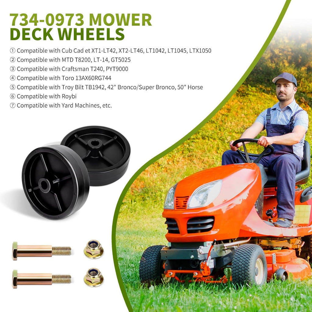 734-0973 Rear Deck Roller Wheels Compatible with Cub Cad et XT1-LT46 LT1042 LT1045, C raftsman T240, M TD 42" 46" Deck Lawn Mower; Replace 112-0337, 734-0796, 934-0973, GW-7340973; 2 Pack