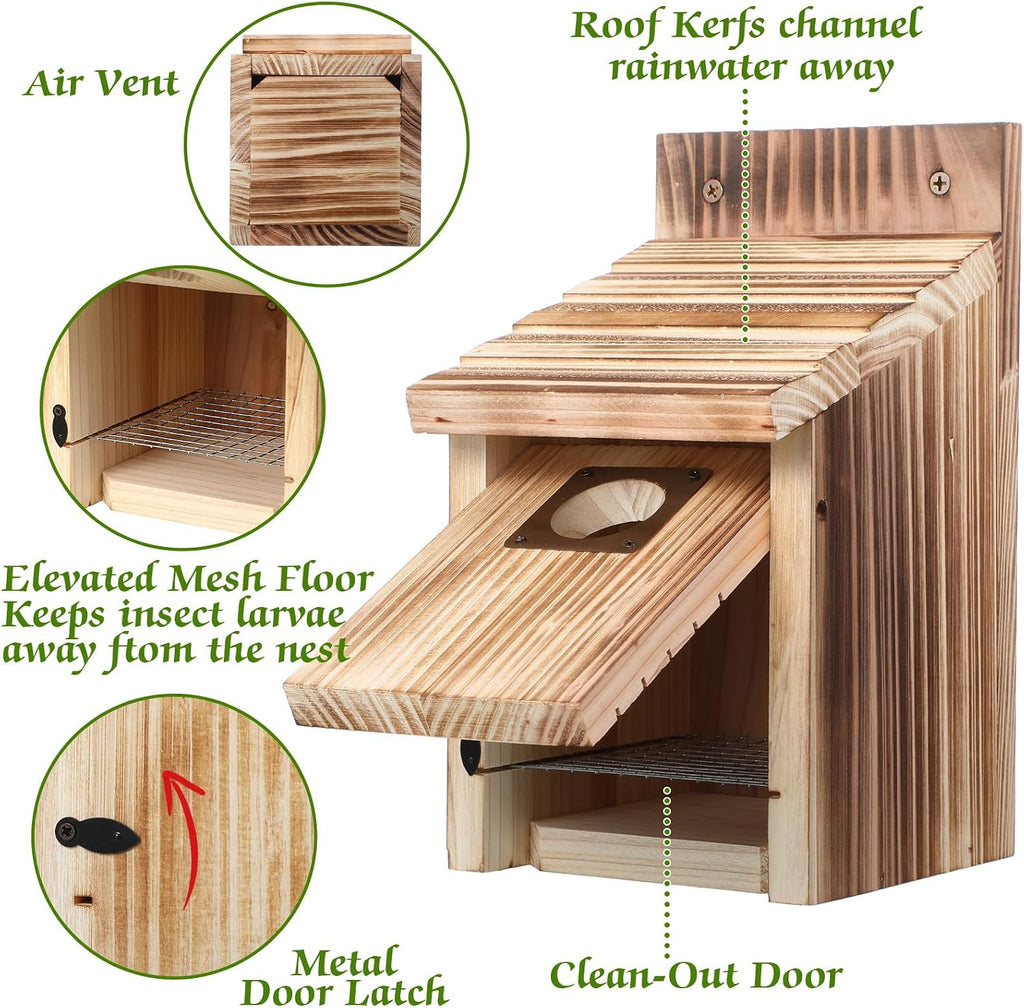Bluebird Houses for Outside, 1-1/2” Entrance Hole Wooden Bird Houses for Outdoor with Metal Predator Guard, Secure