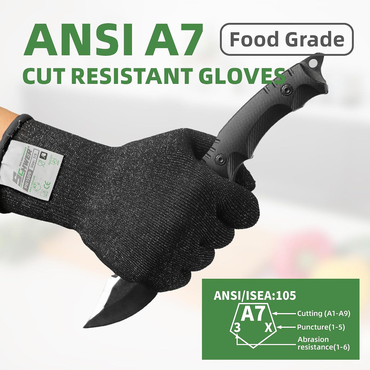 2 Pairs ANSI A7 Cut Resistant Gloves, Mandoline Glove for Kitchen, Breathable & Comfortable, Food Grade Cutting