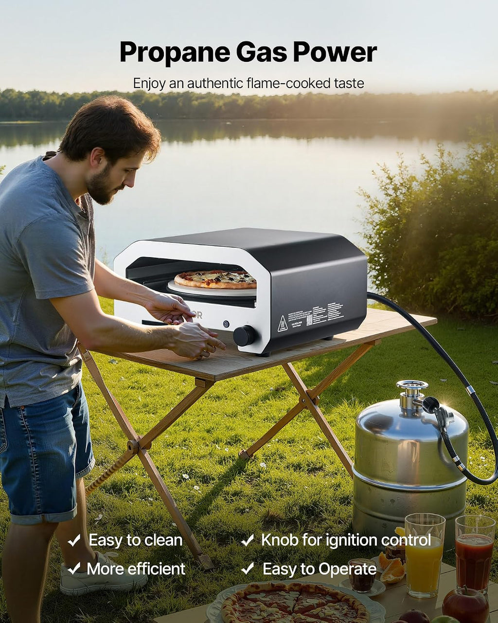 16 in Outdoor Pizza Oven, Auto Rotating Propane Gas Pizza Ovens, Portable Pizza-Cooker with Electric Rotate