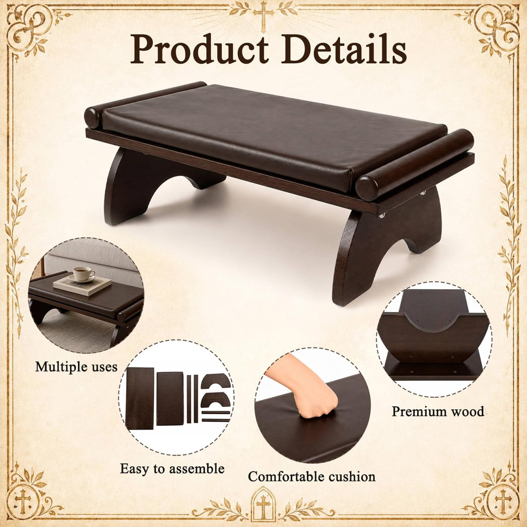 Wooden Prayer Kneeler Bench, Padded Stool for Home and Church