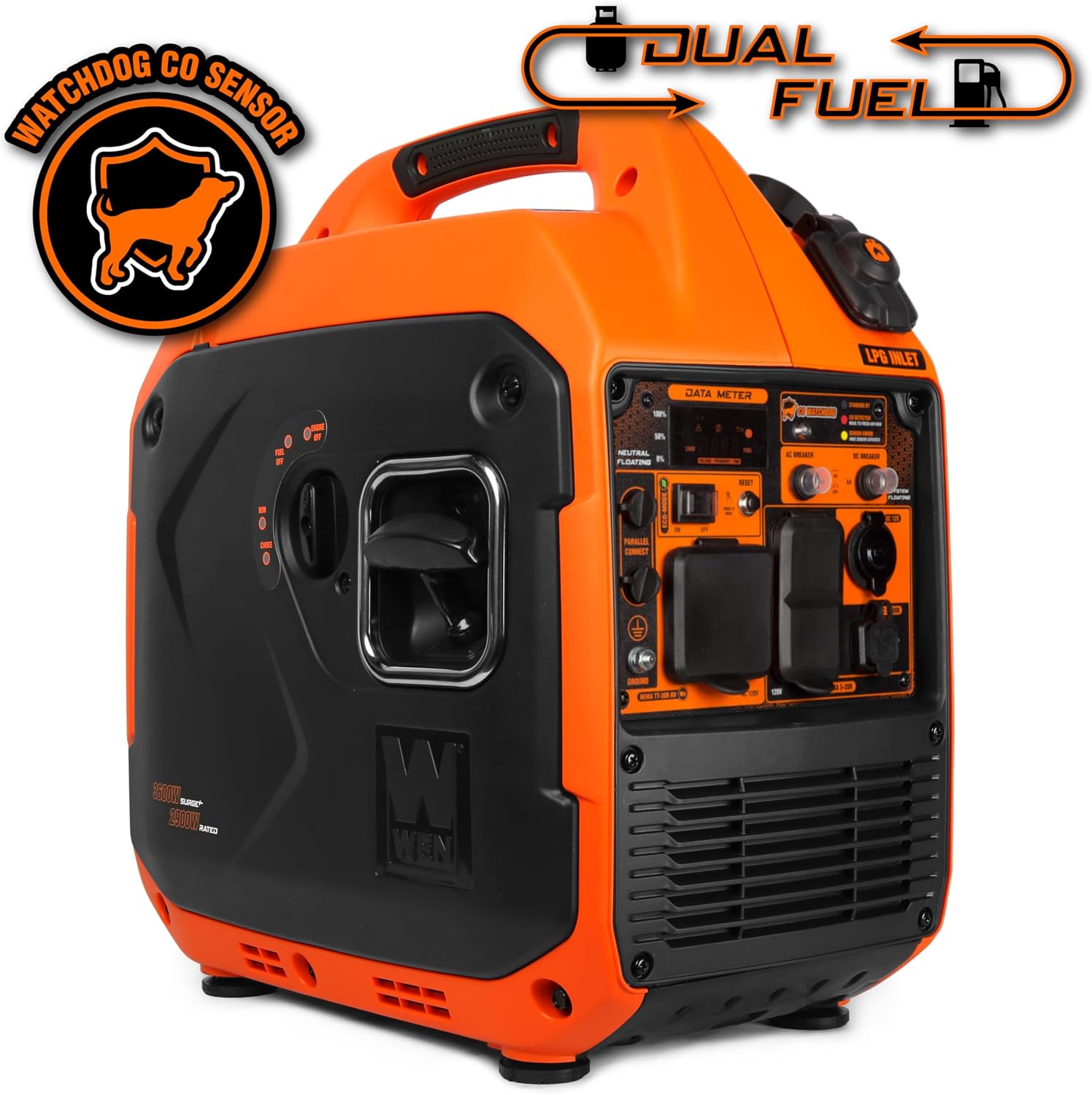 Quiet and Lightweight 3600-Watt Dual Fuel RV-Ready Portable Inverter Generator with Fuel Shut Off and CO Watchdog