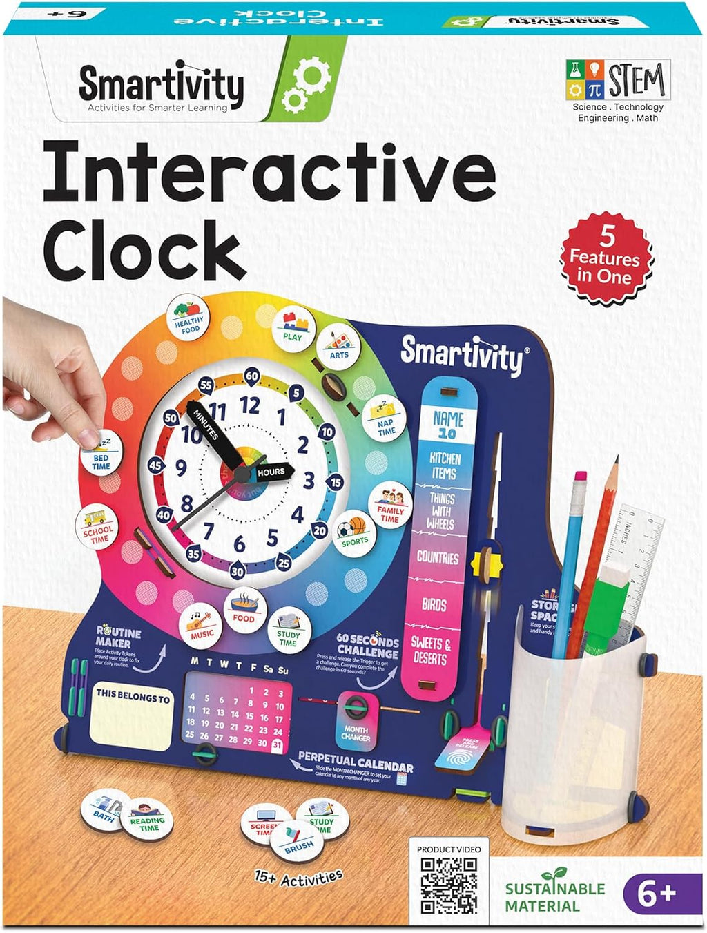 DIY Interactive Clock with Stationary Organiser for Kids Ages 8-14 | Features an Infinity Calendar | Birthday Gift