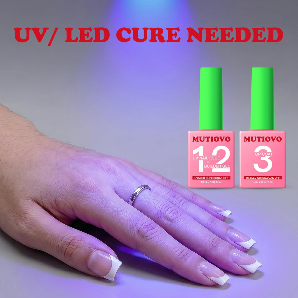 2 in 1 UV Nail Glue Builder Gel and Top Coat Kit, Super Strong Adhesive for Press on Acrylic Nails, No Wipe for