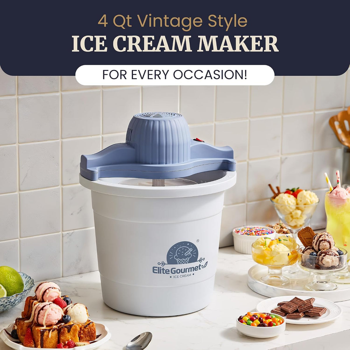 EIM350 4Qt 50W Electric Ice Cream Maker, Periwinkle