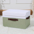 Fabric Storage Box Bins with Lids, Green White, 15"x10"x10"