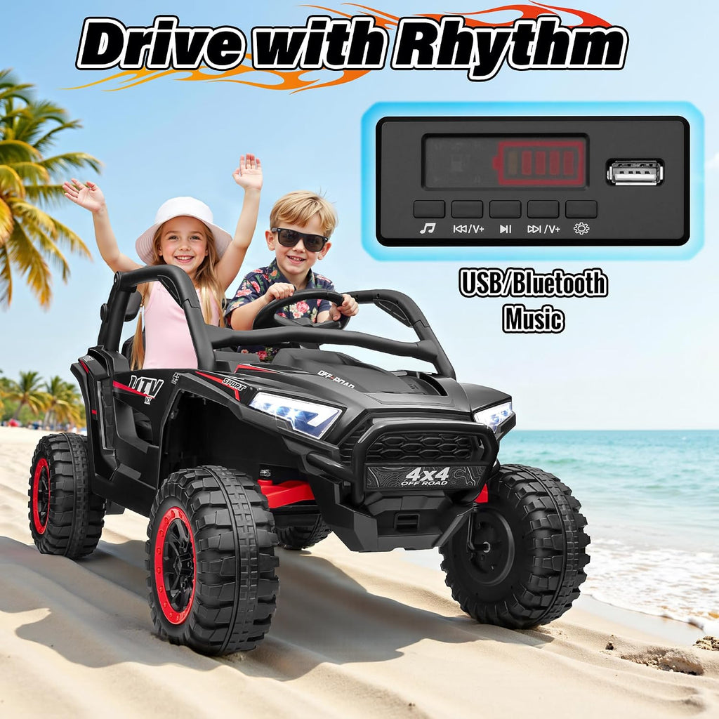24V Ride on Car, 2 Seater XL Off-Road UTV w/4 RMP2000W Motors, Remote Control, Gift Flower, Bluetooth Music, LED