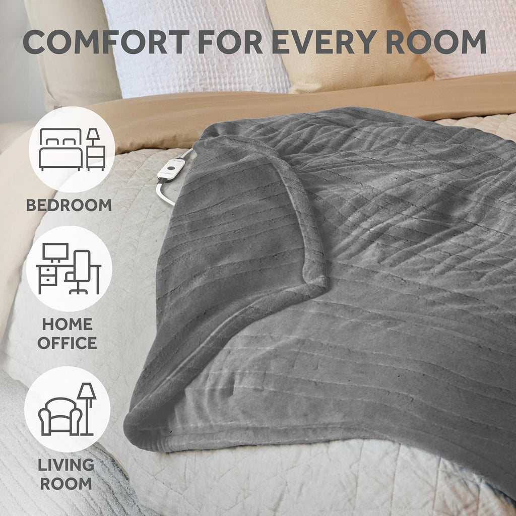 Royal Sherpa Foot Pocket Heated Throw Electric Blanket, 50" x 60", 4 Heat Settings, 4-Hour Auto Shut-Off, Warming
