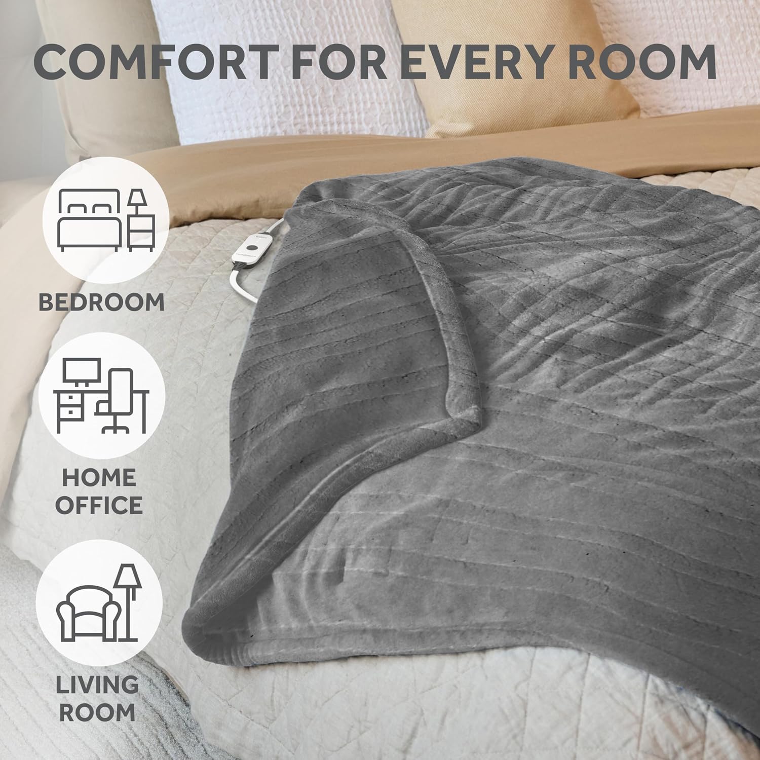 Royal Sherpa Foot Pocket Heated Throw Electric Blanket, 50" x 60", 4 Heat Settings, 4-Hour Auto Shut-Off, Warming