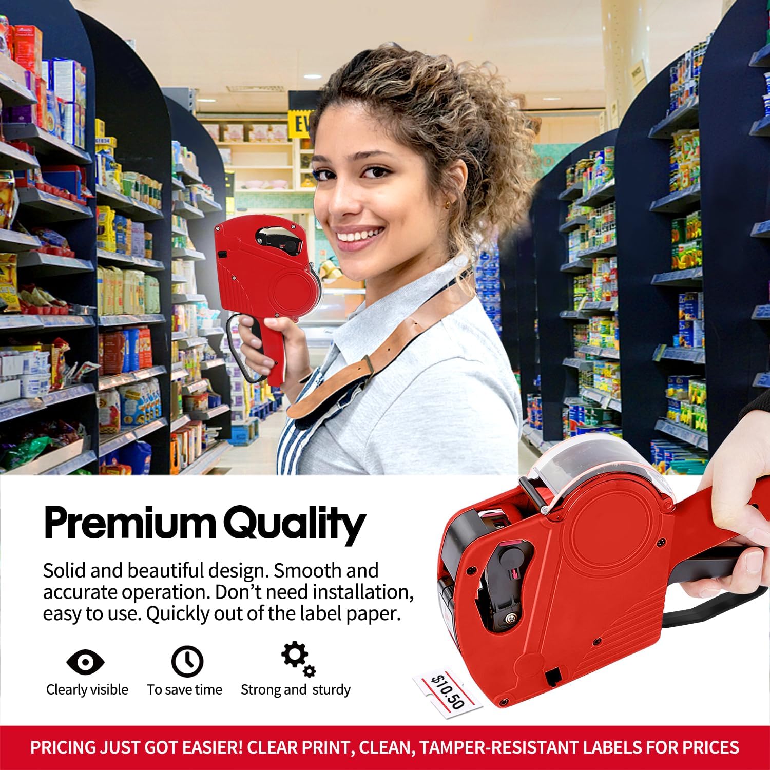 MX5500 Pricing Tag Gun with 5500 pcs White Label Gun Stickers & 3 Extra Inker Rollers, Pricing Label Gun, 8 Digits