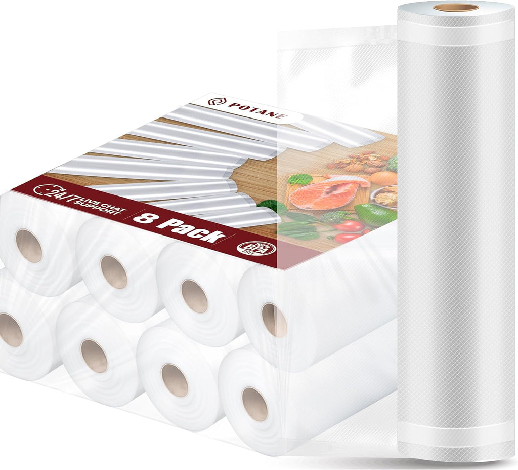 8 Pack 8"x20'(8Rolls) Thickened Vacuum Sealer Bags For Food, Textures on Both Sides, Smell-Proof, Heavy Duty for