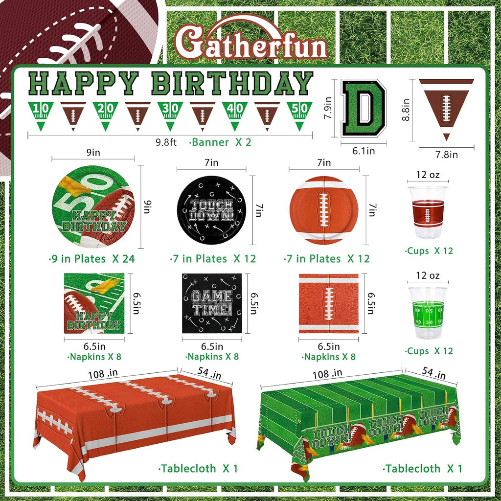Football Birthday Party Decorations Kit for 24: Football Party Supplies Set with Plates, Dessert Plates, Napkins