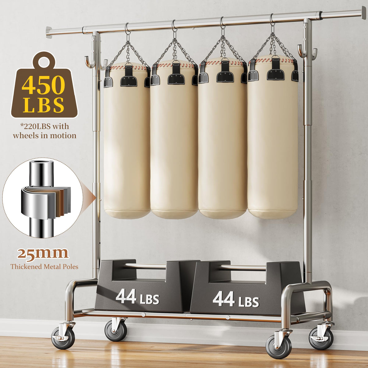 75" Wide Clothes Rack with 4 Extra Hooks Heavy Duty Clothes Rack