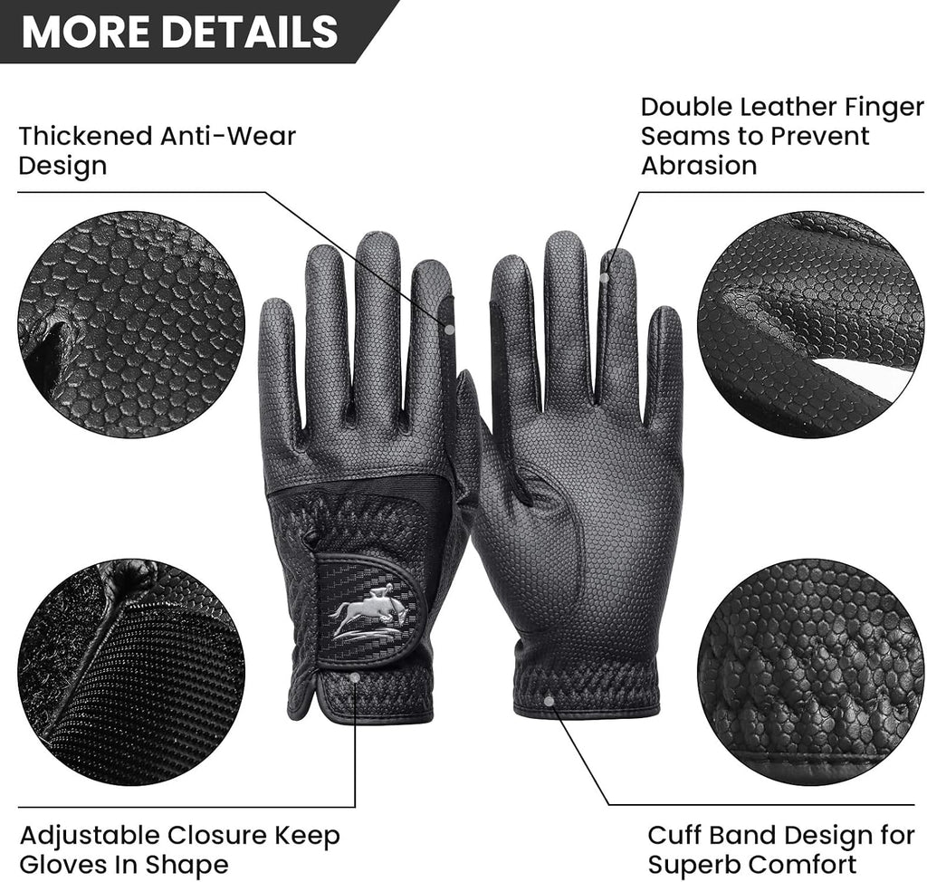 Horse Riding Gloves Women Premium Pu Leather Equestrian Horseback Comfortable Grip Ladies Girls Glove Lightweight