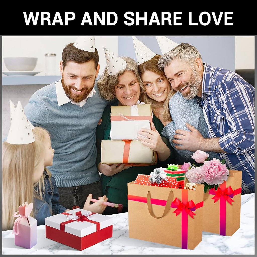 25pcs 8.6" x 3.9" x 7" Brown Kraft Paper Bags with Handles - Kraft Shopping & Party Bags