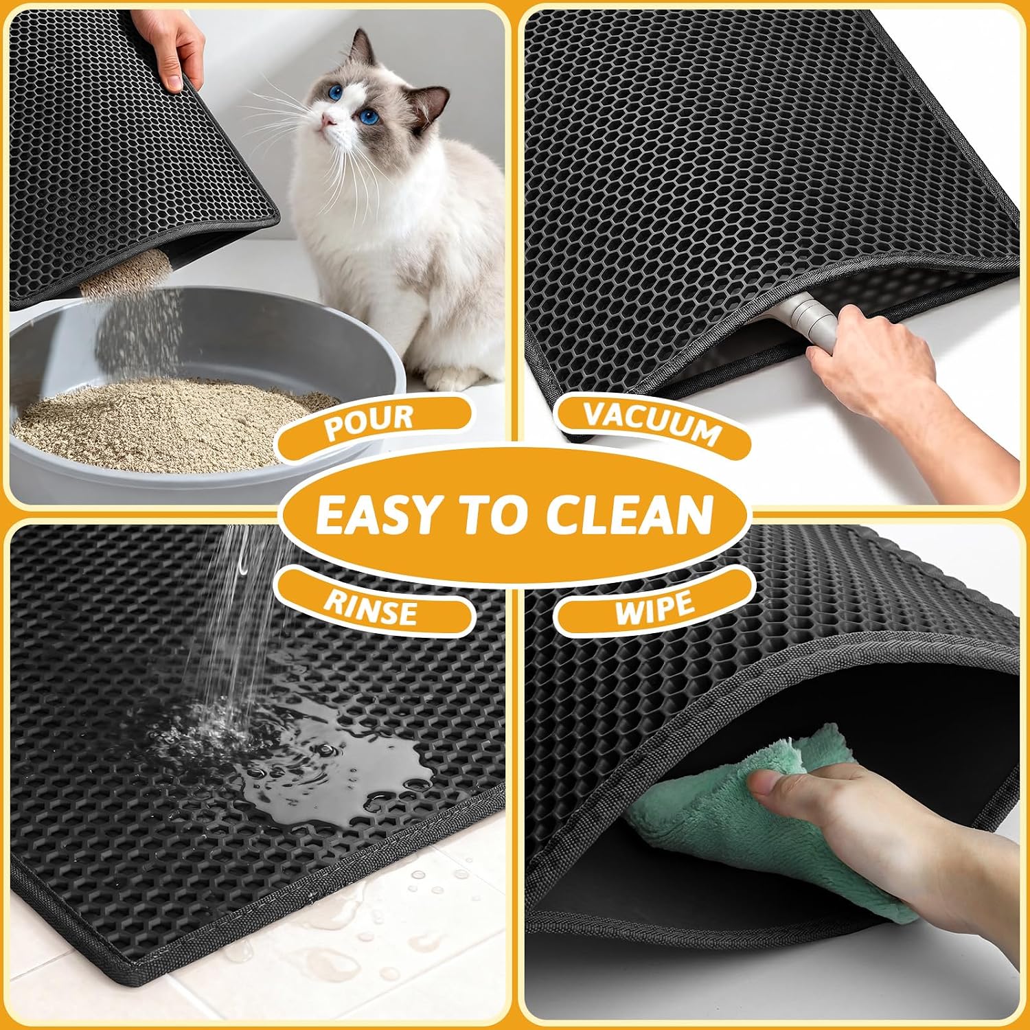 Cat Litter Mat Double Layer Waterproof Urine Proof Trapping Mat 1 Pack (Black, 24x15 Inch (Pack of 1))