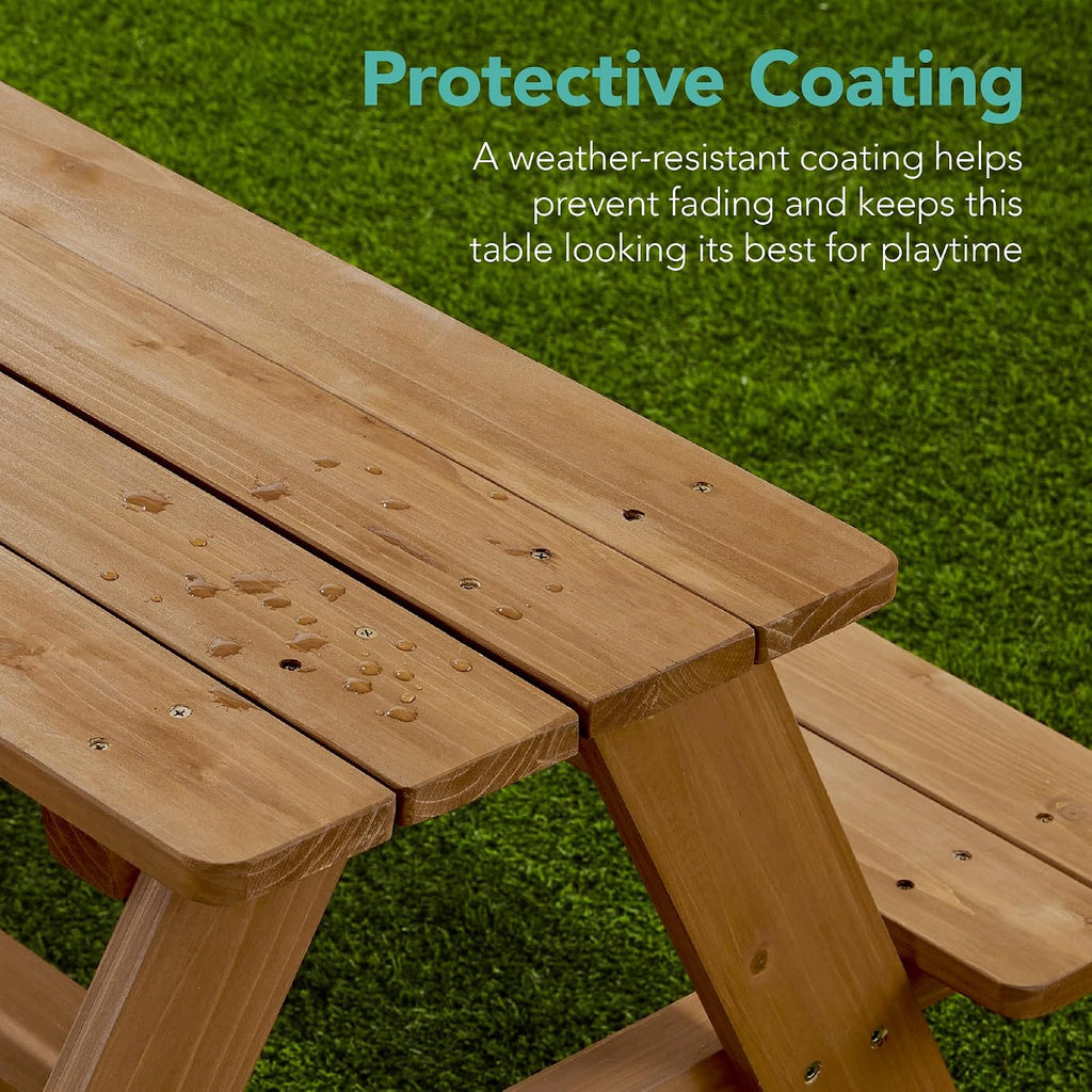 Wooden Kids Picnic Table with Umbrella, Outdoor Activity Table Set with Built-in Benches, 220 lb Capacity per Bench