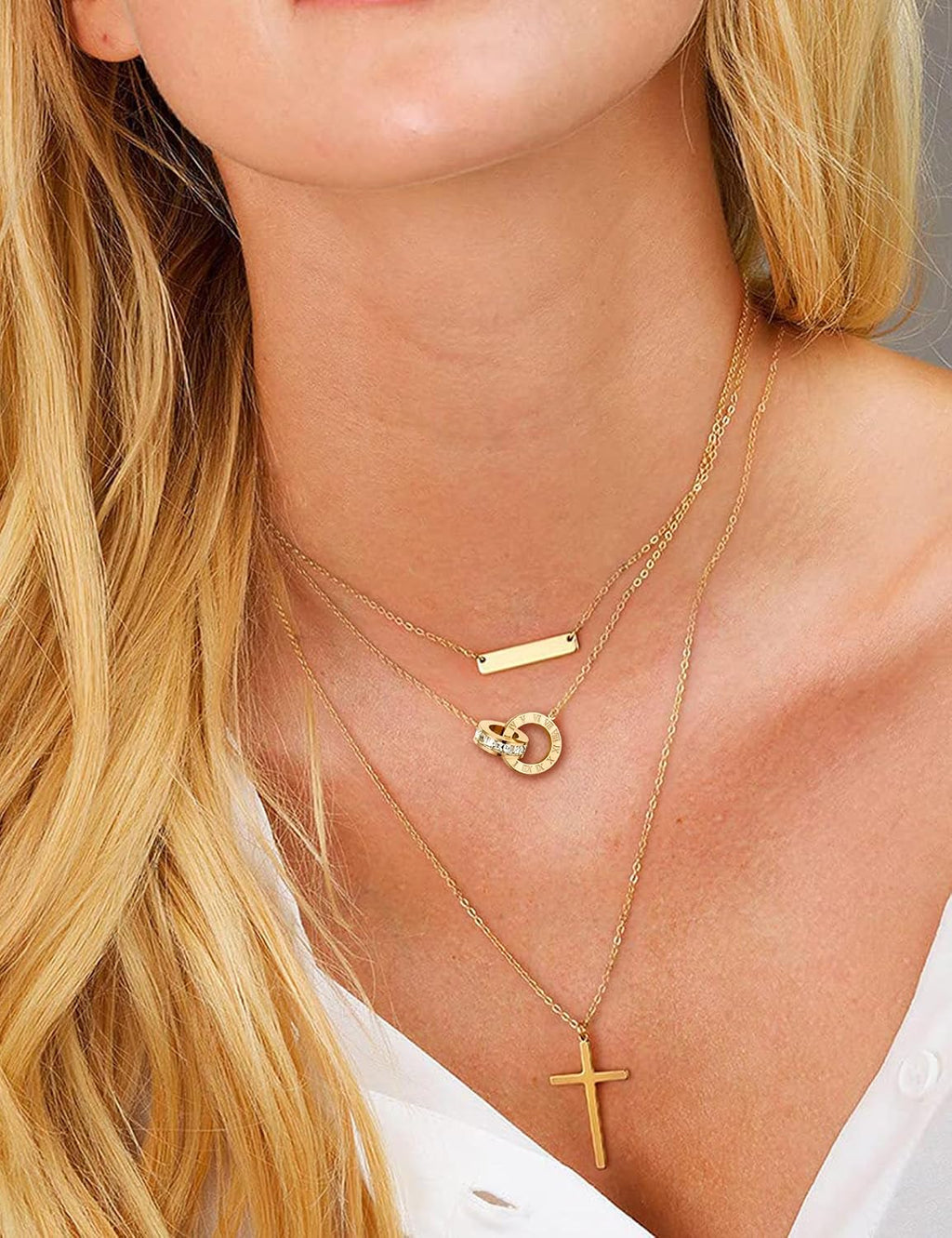 Dainty Necklace Bracelet Earrings Set for Women Gold Silver Rose Gold Diamond Interlocking Circle Jewelry Set for