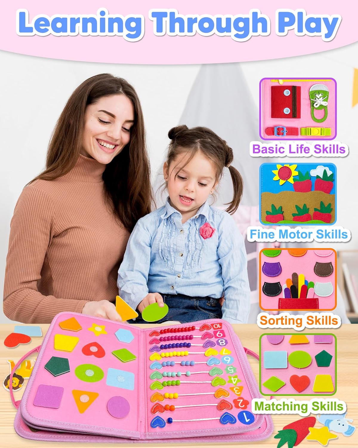 Busy Board Montessori Toys for Toddler Girl Birthday Gift Busy Book | Airplane Car Travel Toy, Learning Educational