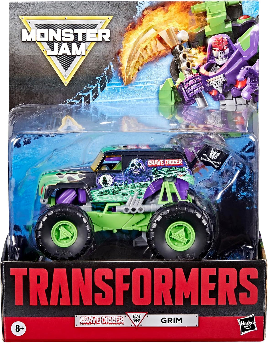 Collaborative x Monster Jam Grave Digger (Grim) | Leader Class 9.25-inch Robot Action Figure Converts to Monster