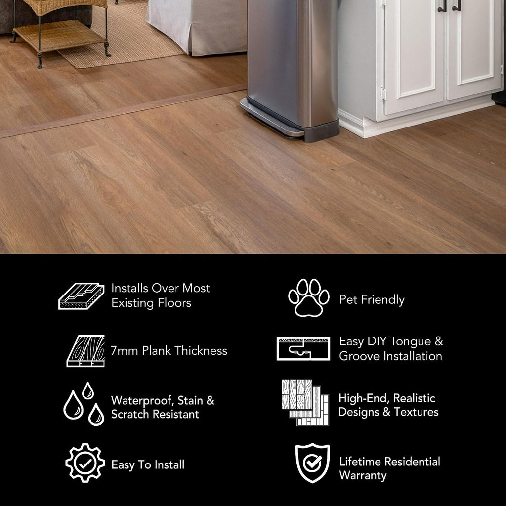 Wide Plank Luxury Vinyl Flooring, Gingermisu Maple 9" x 48", 7mm Thick Vinyl Planks with Click and Lock Installation
