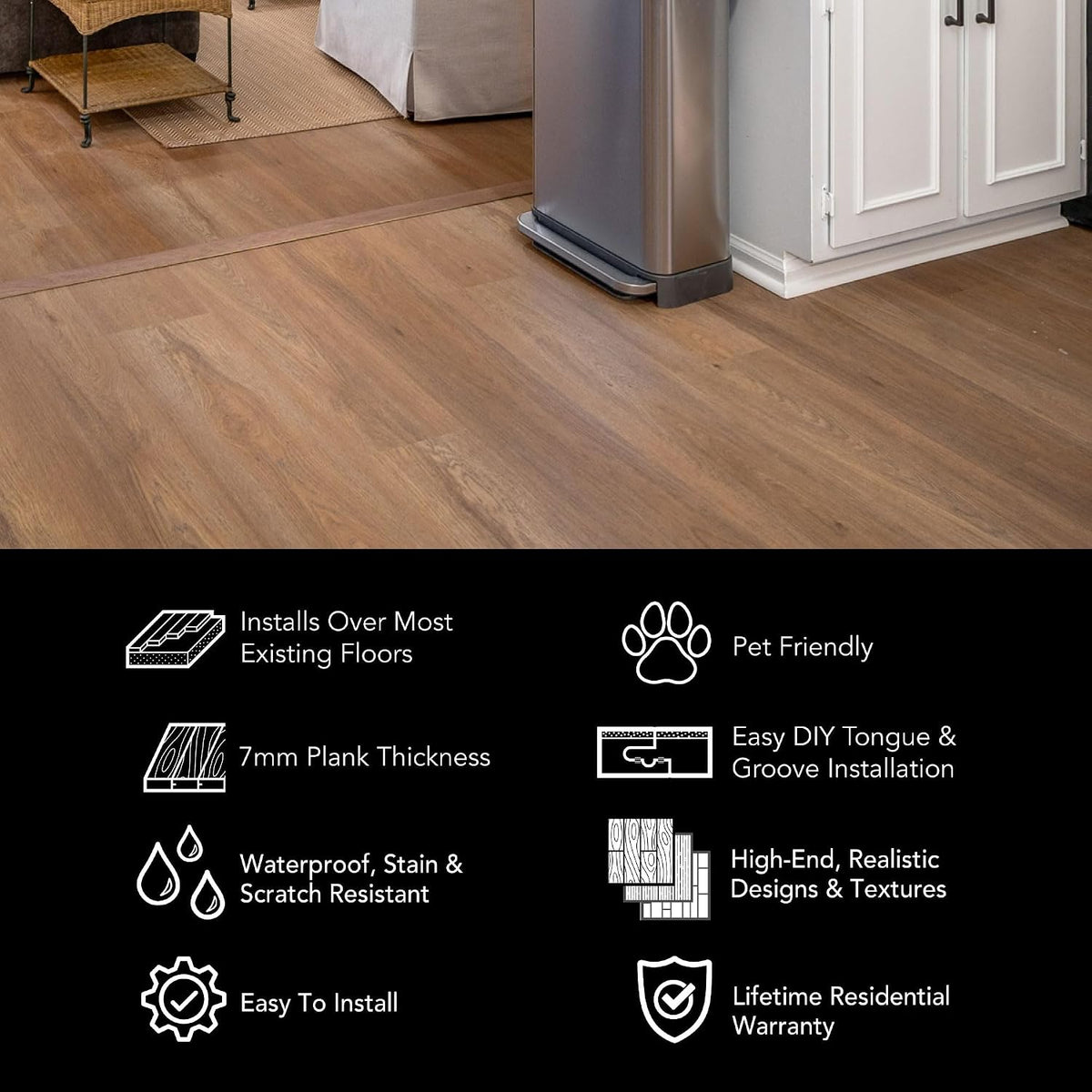 Wide Plank Luxury Vinyl Flooring, Gingermisu Maple 9" x 48", 7mm Thick Vinyl Planks with Click and Lock Installation