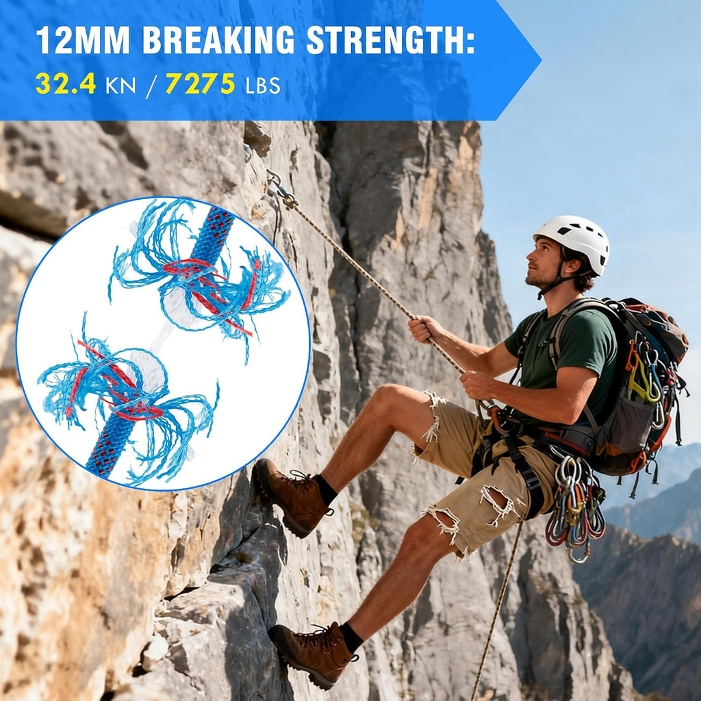 Arborist Rigging Rope Bull Rope, 1/2 Inch Outdoor 48 Strands Polyester Static Climbing Rope for Rappelling Tree Work