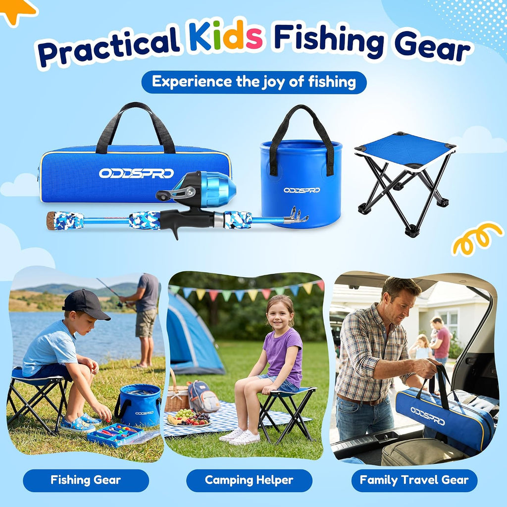 Kids Fishing Pole - Portable Kids Fishing Rod and Reel Combo, Kids Fishing Gear with Tackle Box, Spincast Reel