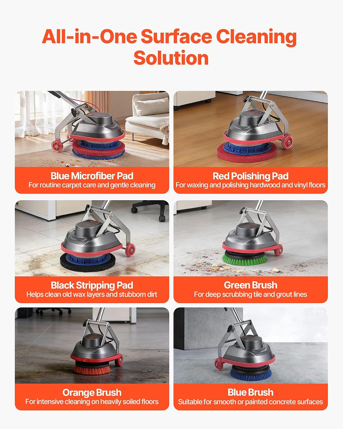 Commercial Floor Scrubber Machine, Heavy Duty Floor Cleaner Polisher with 2 Wheels, Professional Electric Carpet