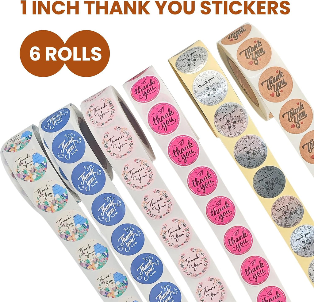 Thank You Stickers Rolls 3000 Pcs,6 Rolls of 500 Sheets Each