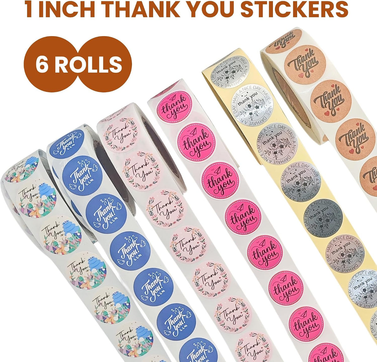 Thank You Stickers Rolls 3000 Pcs,6 Rolls of 500 Sheets Each