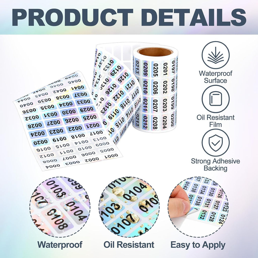 Inventory Labels Consecutive Number Stickers 001-2000, Bright