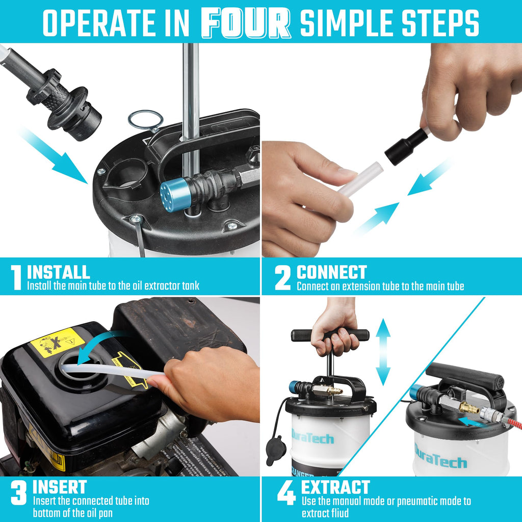 DURATECH 6.5L Oil Extractor Pump, Pneumatic Manual Fluid Extractor