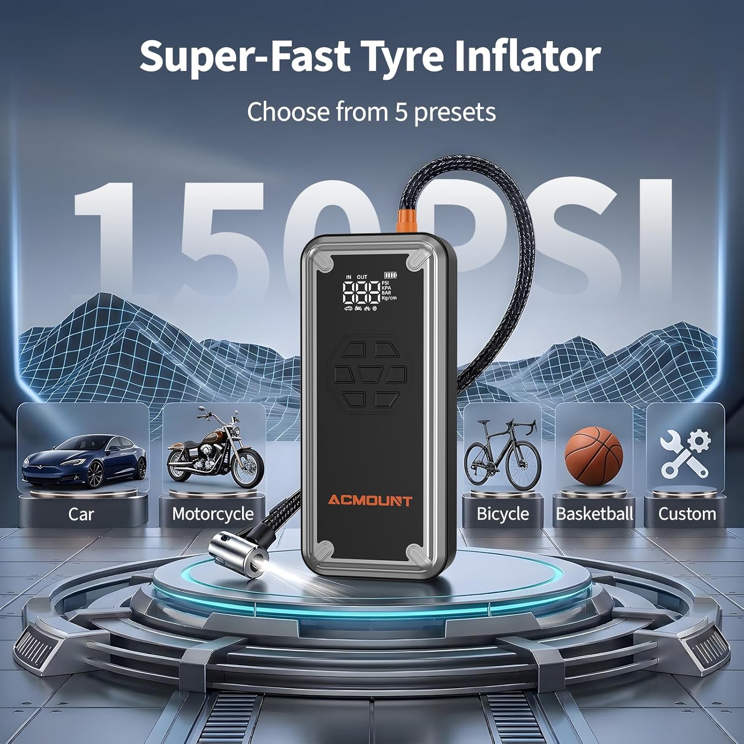 W160 Jump Starter with Air Compressor, 5000A Portable Car Jump Starter 150PSI Tire Inflator/Air Pump, 12V Battery(Up