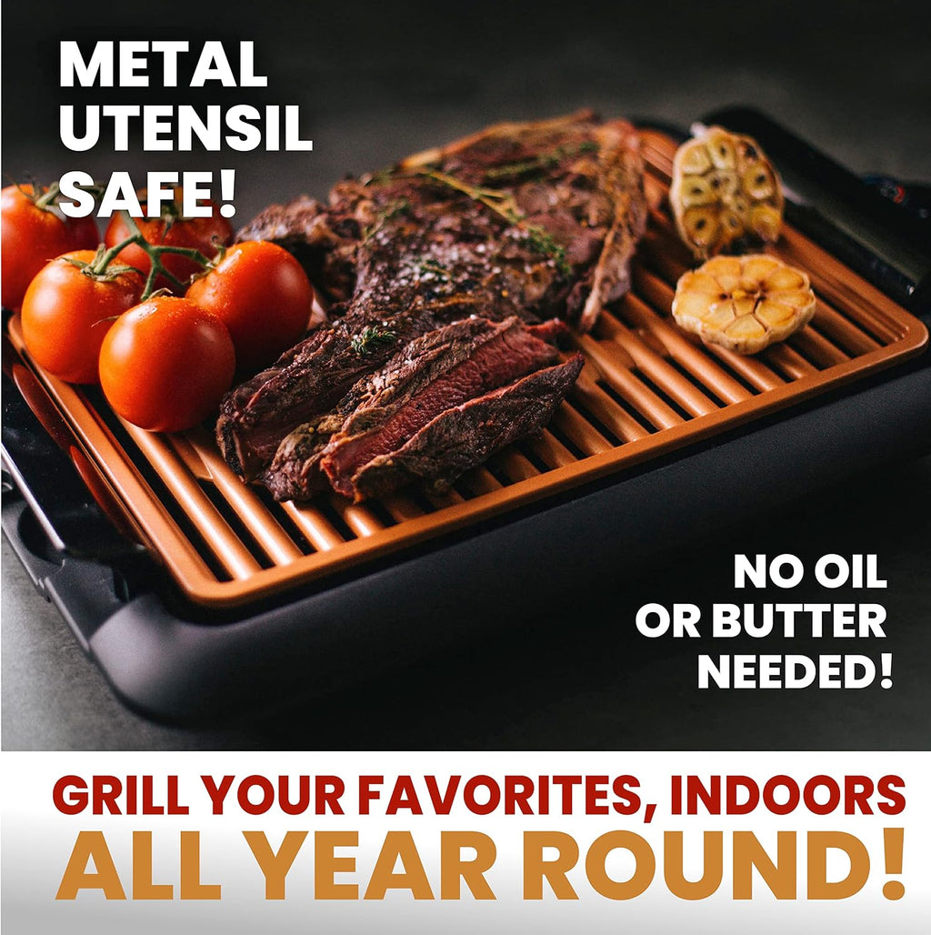 Smokeless Indoor Grill with Ceramic Coating & Adjustable Heating, Electric Removable Grill/Griddle Plate, Nonstick